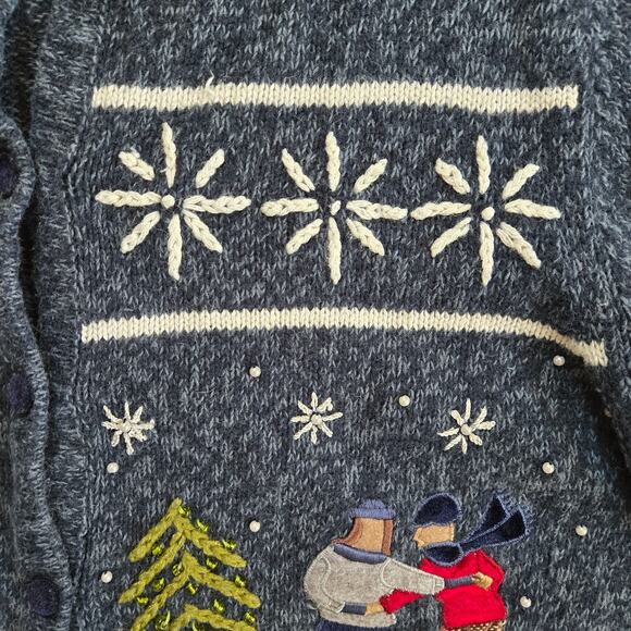 Vintage Reference Point Beaded Holiday Cardigan sz Medium Ice Skaters Christmas - Picture 8 of 12